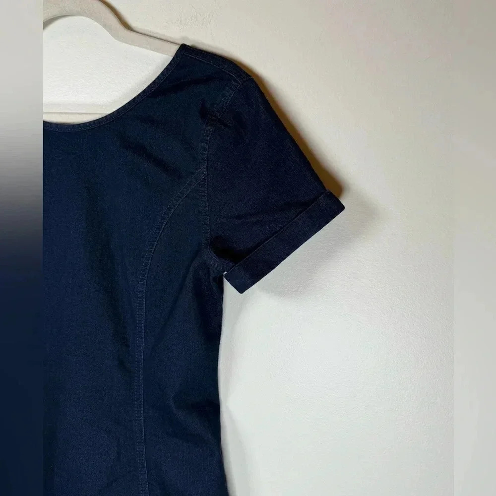 Mavi Denim Dress Dark Wash V-Back Cotton Blend Short Sleeve Women’s Size Large - Picture 4 of 7
